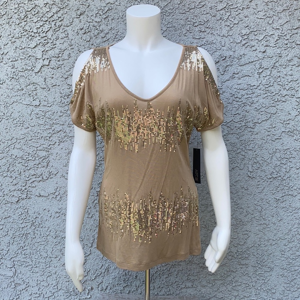 APT 9 Kohl’s Sexy Sequin Glitz and Glam Shimmer Shiny Cold Shoulder Blouse Top 👚